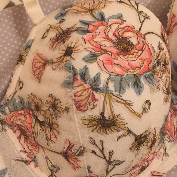 VS Floral Embroidered Demi & Thong Set 34/XL - Picture 6 of 6